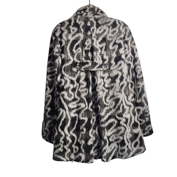 Chokolat Coat Women's Black Gray Wool Blend Faux Fur Coat Size L - Picture 2 of 9